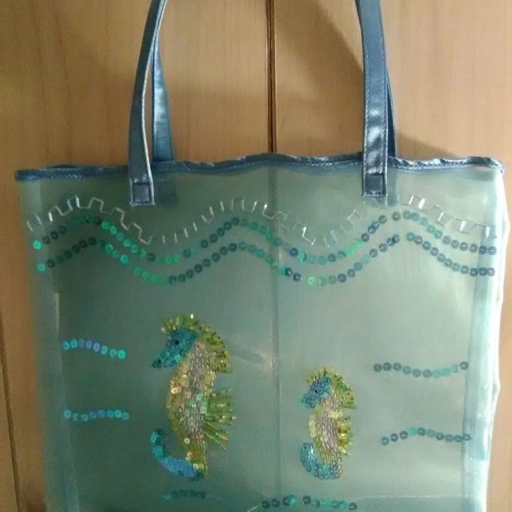Teal Seahorse Nylon Carry All Beach Bag